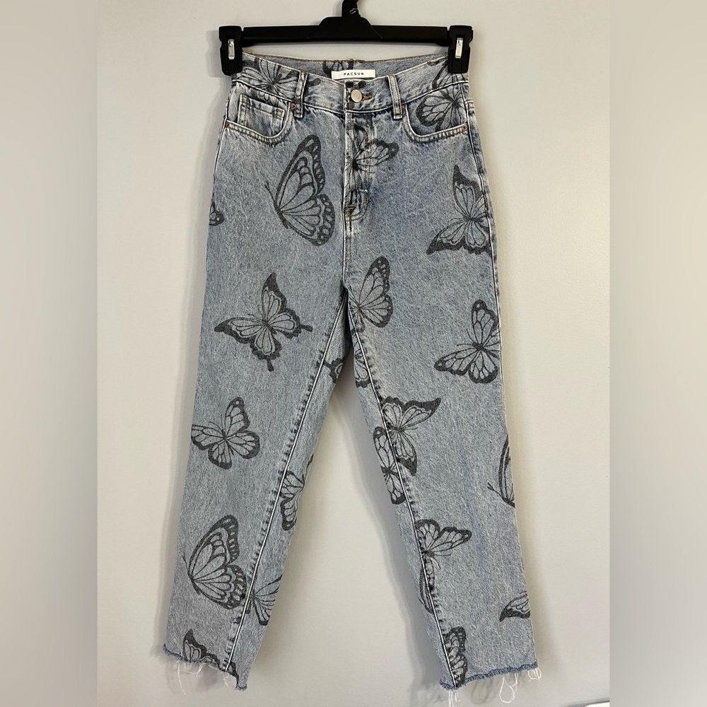 PacSun sz 25 Eco Butterfly Fairy High Waisted Straight Leg Grunge punk jeans - Picture 9 of 9